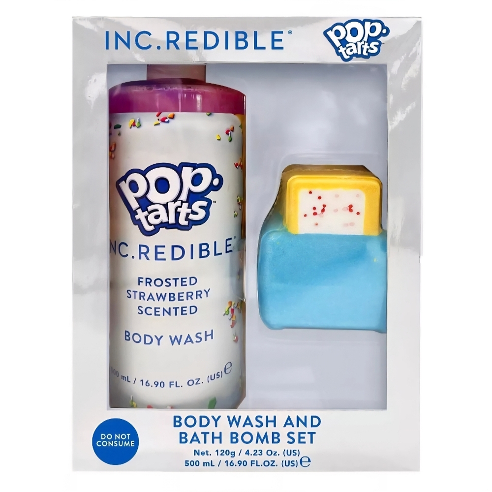 INC.redible Pop Tarts Body Wash and Bath Bomb Set,Frosted Strawberry, 500mL